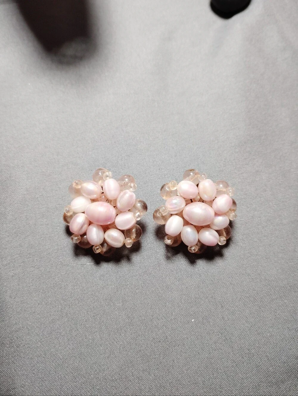 Pink Beaded Cluster Stud Earrings - Signed West.Germany